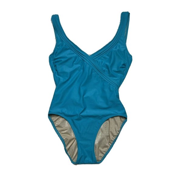 gottex swimsuit 8 blue one piece bathing suit vint